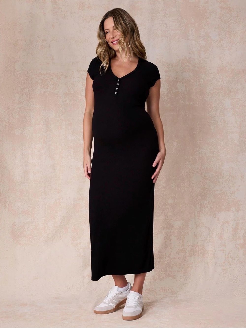 Motherhood Maternity Black Maxi Dress with Short Sleeves
